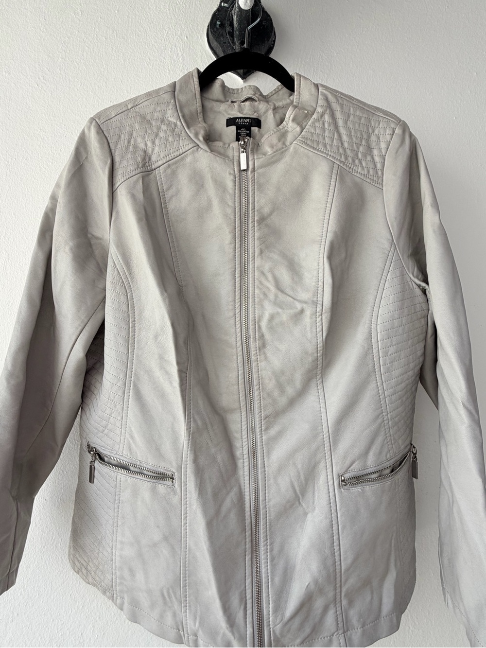 Alfani Women's Light Gray Faux Leather Zip-Front Jacket
